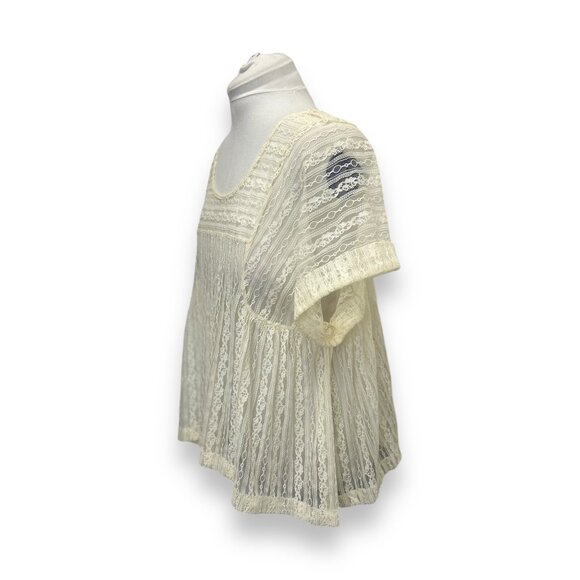 Free People Womens Lace Blouse M Ivory Nylon Blend - Picture 2 of 9